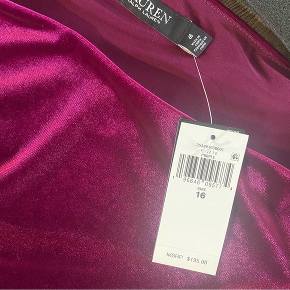 Lauren Ralph Lauren Dress Women 16 Purple Velvet Ruched Puff Sleeve Cocktail NEW - Picture 3 of 13
